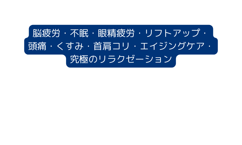 脳疲労 不眠 眼精疲労 リフトアップ 頭痛 くすみ 首肩コリ エイジングケア 究極のリラクゼーション