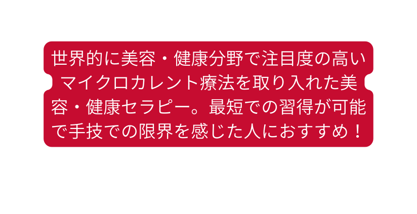 世界的に美容 健康分野で注目度の高いマイクロカレント療法を取り入れた美容 健康セラピー 最短での習得が可能で手技での限界を感じた人におすすめ